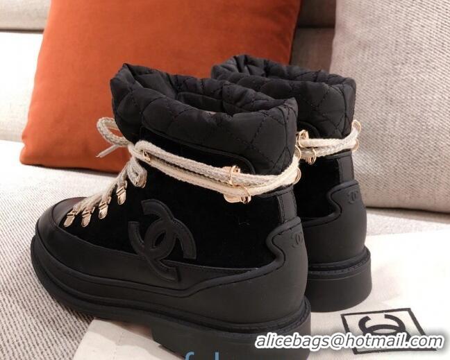 Pretty Style Chanel Suede Lace-up Short Boots 22326 Black