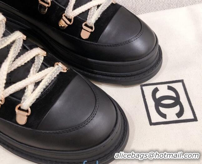 Pretty Style Chanel Suede Lace-up Short Boots 22326 Black