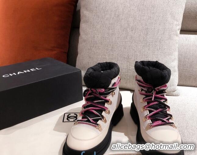 Lowest Price Chanel Suede Lace-up Short Boots 22326 White 