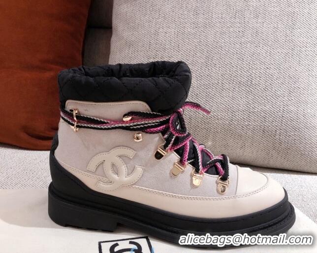 Lowest Price Chanel Suede Lace-up Short Boots 22326 White 