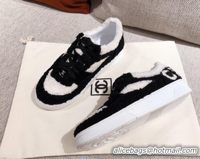 Good Quality Chanel Shearling Wool Low-top Sneakers 22345 White/Black