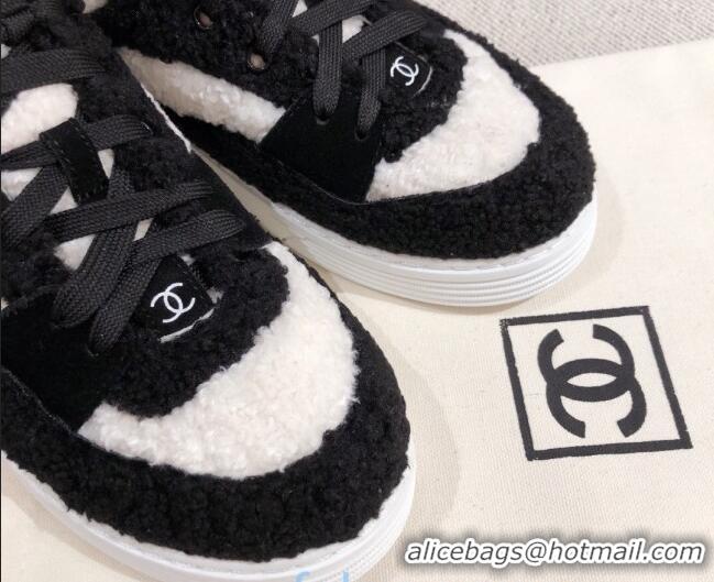 Good Quality Chanel Shearling Wool Low-top Sneakers 22345 White/Black