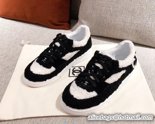 Good Quality Chanel Shearling Wool Low-top Sneakers 22345 White/Black