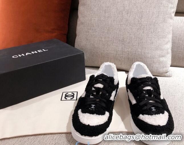 Good Quality Chanel Shearling Wool Low-top Sneakers 22345 White/Black