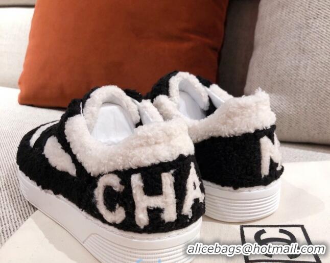 Good Quality Chanel Shearling Wool Low-top Sneakers 22345 White/Black