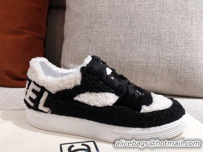 Good Quality Chanel Shearling Wool Low-top Sneakers 22345 White/Black