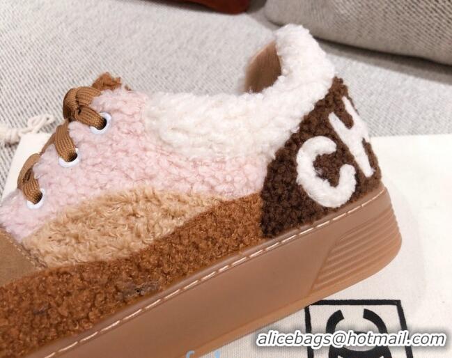 Discount Chanel Shearling Wool Low-top Sneakers 122346 Pink/Brown