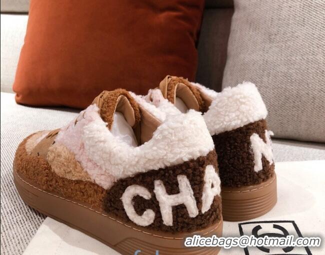 Discount Chanel Shearling Wool Low-top Sneakers 122346 Pink/Brown