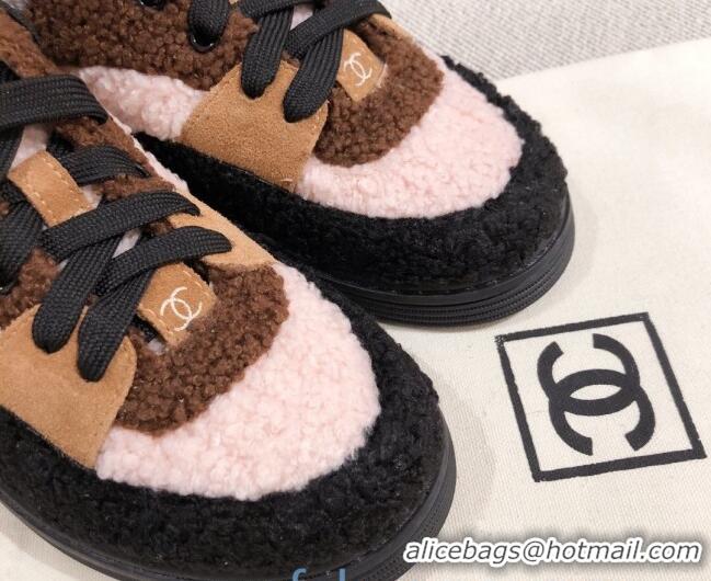 Discount Chanel Shearling Wool Low-top Sneakers 122346 Brown/Black