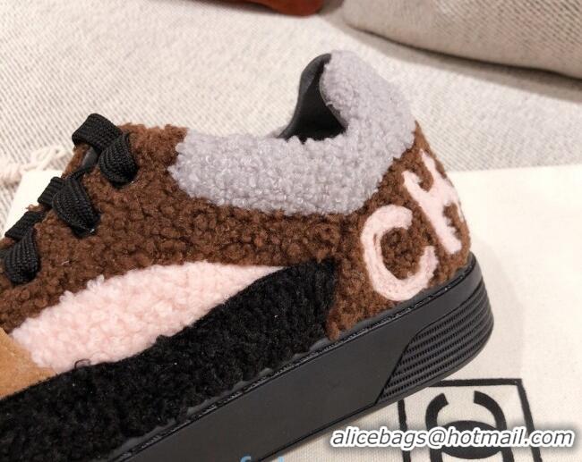 Discount Chanel Shearling Wool Low-top Sneakers 122346 Brown/Black