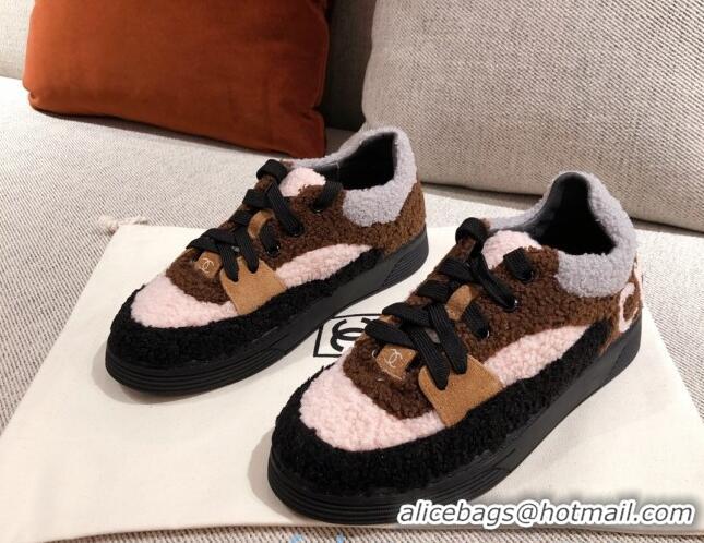 Discount Chanel Shearling Wool Low-top Sneakers 122346 Brown/Black