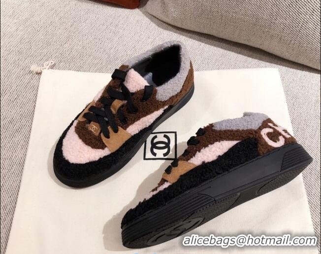 Discount Chanel Shearling Wool Low-top Sneakers 122346 Brown/Black