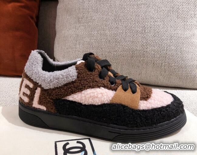 Discount Chanel Shearling Wool Low-top Sneakers 122346 Brown/Black