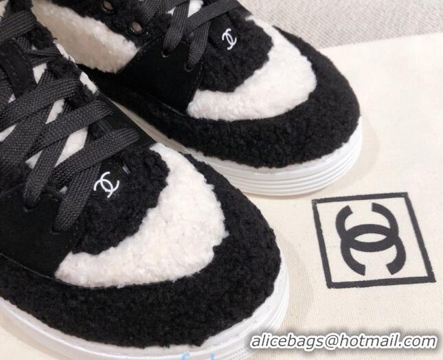 Cheap Price Chanel Shearling Wool Short Boots White/Black 122348