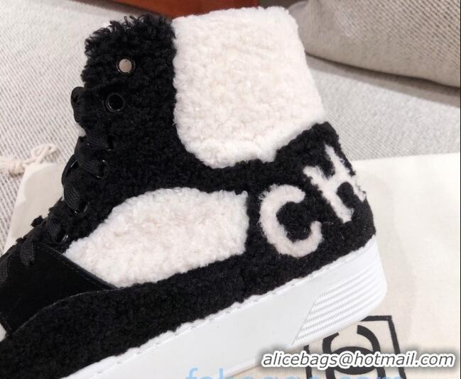 Cheap Price Chanel Shearling Wool Short Boots White/Black 122348