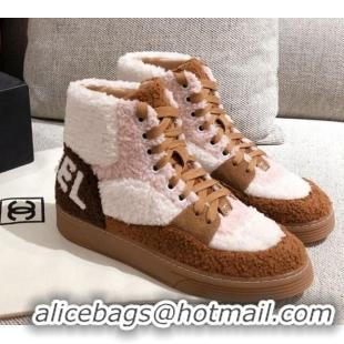 Top Quality Chanel Shearling Wool Short Boots 122348 Pink/Brown