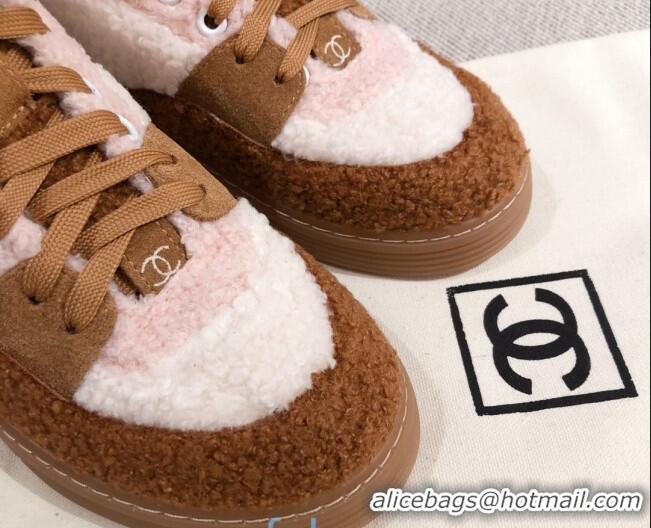 Top Quality Chanel Shearling Wool Short Boots 122348 Pink/Brown