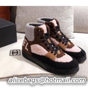 Best Price Chanel Shearling Wool Short Boots 122348 Brown/Black