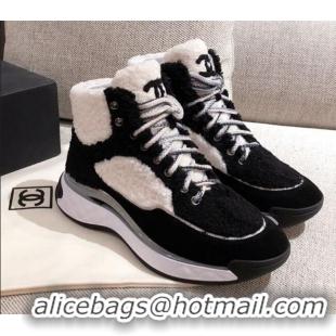 Super Quality Chanel Shearling Wool Short Boots 122348 White/Black