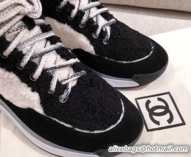 Super Quality Chanel Shearling Wool Short Boots 122348 White/Black