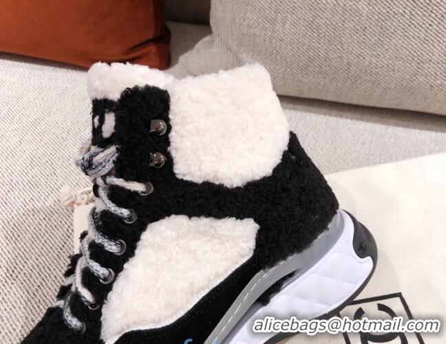 Super Quality Chanel Shearling Wool Short Boots 122348 White/Black