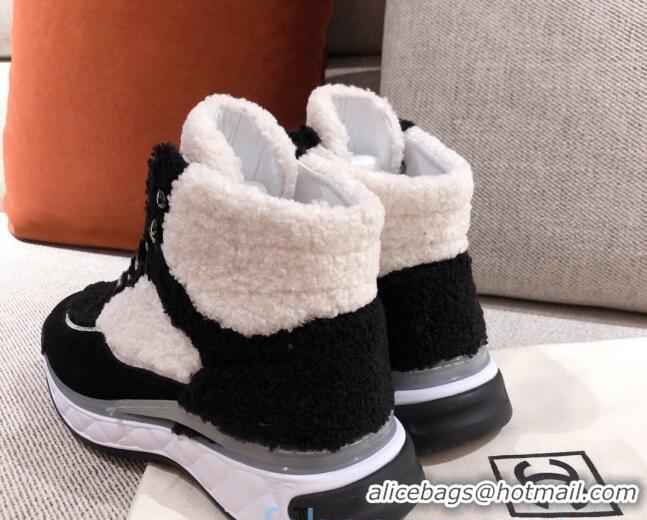 Super Quality Chanel Shearling Wool Short Boots 122348 White/Black