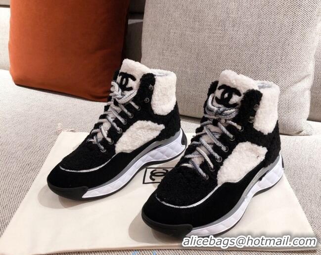 Super Quality Chanel Shearling Wool Short Boots 122348 White/Black