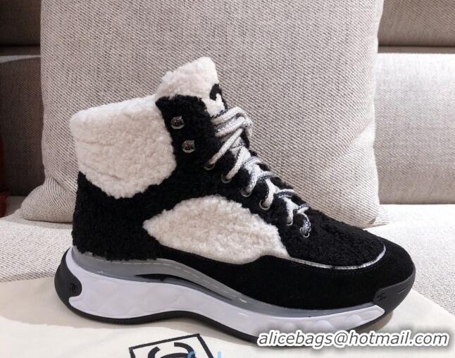 Super Quality Chanel Shearling Wool Short Boots 122348 White/Black