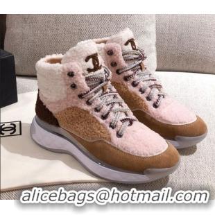 Sumptuous Chanel Shearling Wool Short Boots 122348 Pink/Brown