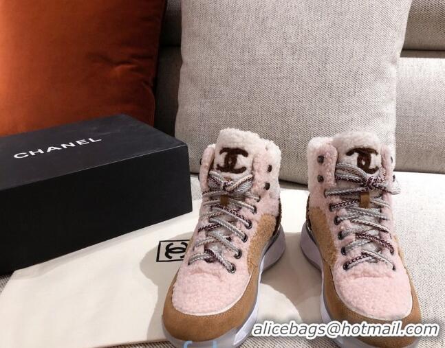 Sumptuous Chanel Shearling Wool Short Boots 122348 Pink/Brown