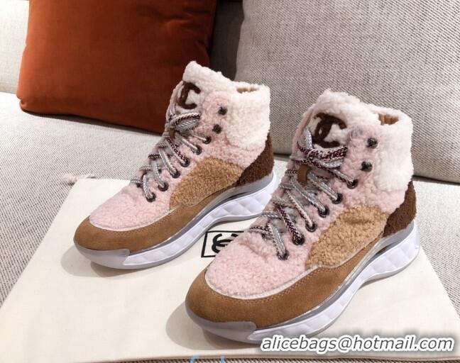 Sumptuous Chanel Shearling Wool Short Boots 122348 Pink/Brown