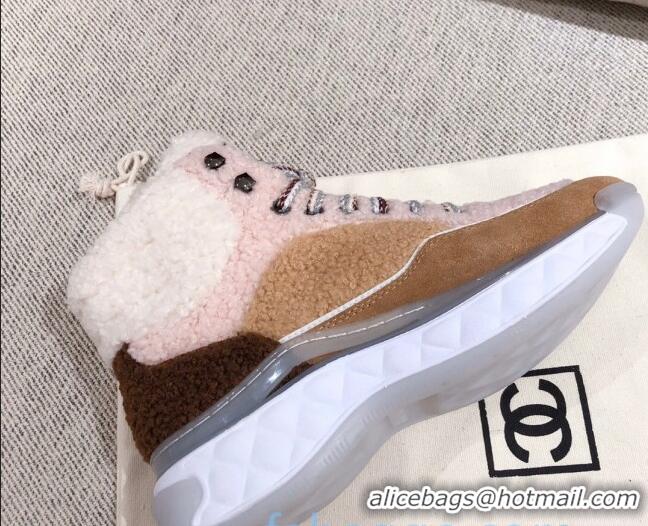 Sumptuous Chanel Shearling Wool Short Boots 122348 Pink/Brown