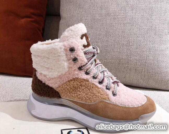 Sumptuous Chanel Shearling Wool Short Boots 122348 Pink/Brown