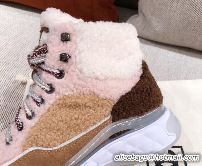 Sumptuous Chanel Shearling Wool Short Boots 122348 Pink/Brown