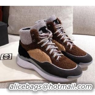 Most Popular Chanel Shearling Wool Short Boots 122348 Brown/Black