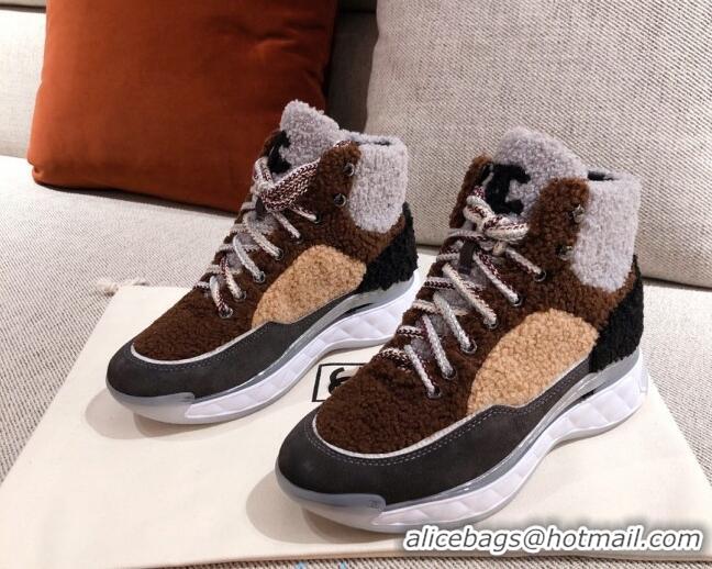 Most Popular Chanel Shearling Wool Short Boots 122348 Brown/Black