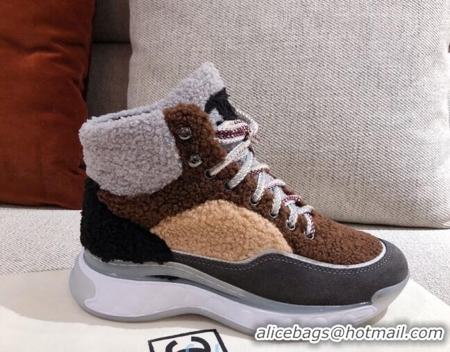 Most Popular Chanel Shearling Wool Short Boots 122348 Brown/Black