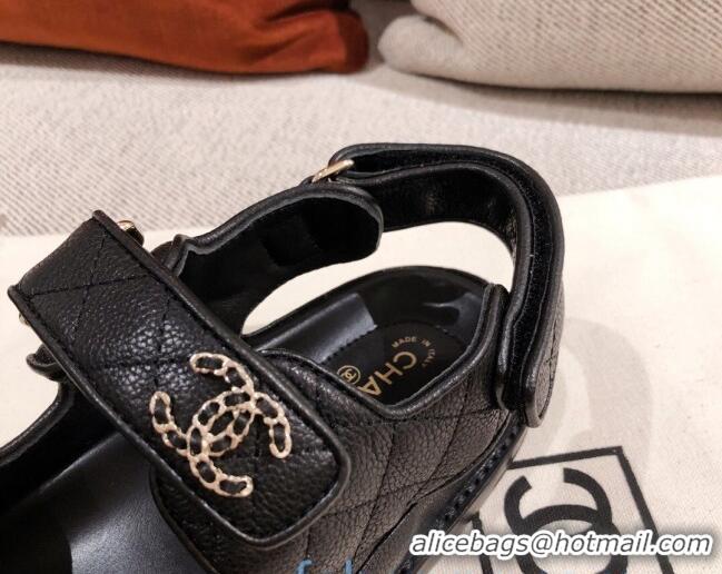 Top Quality Chanel Quilted Leather Strap Chain CC Flat Sandals G35927 Black