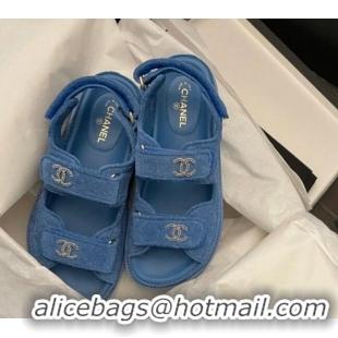 Good Looking Chanel Quilted Suede Strap Chain CC Flat Sandals G35927 Blue