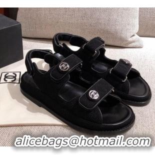 Charming Chanel Mesh Strap Flat Sandals G35927 Black