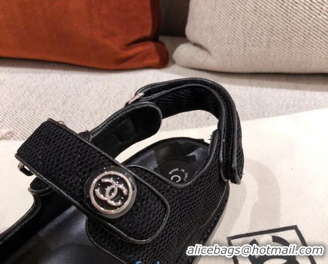 Charming Chanel Mesh Strap Flat Sandals G35927 Black