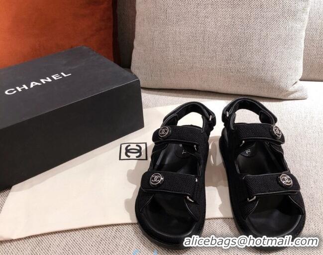 Charming Chanel Mesh Strap Flat Sandals G35927 Black