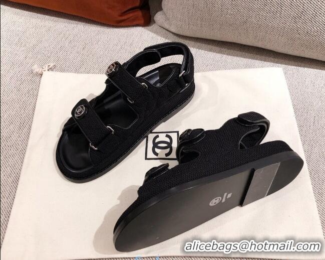 Charming Chanel Mesh Strap Flat Sandals G35927 Black