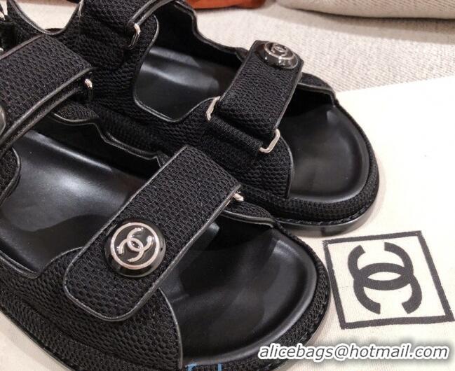 Charming Chanel Mesh Strap Flat Sandals G35927 Black