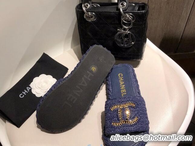 New Fashion Chanel Cord Slide Sandal Mules G36923 Navy Blue