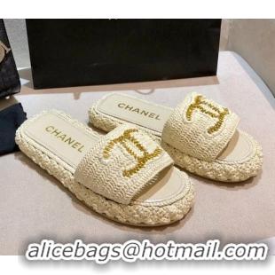 New Style Chanel Cord Slide Sandal Mules G36923 Light Beige