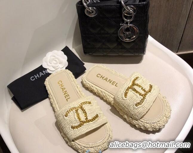 New Style Chanel Cord Slide Sandal Mules G36923 Light Beige