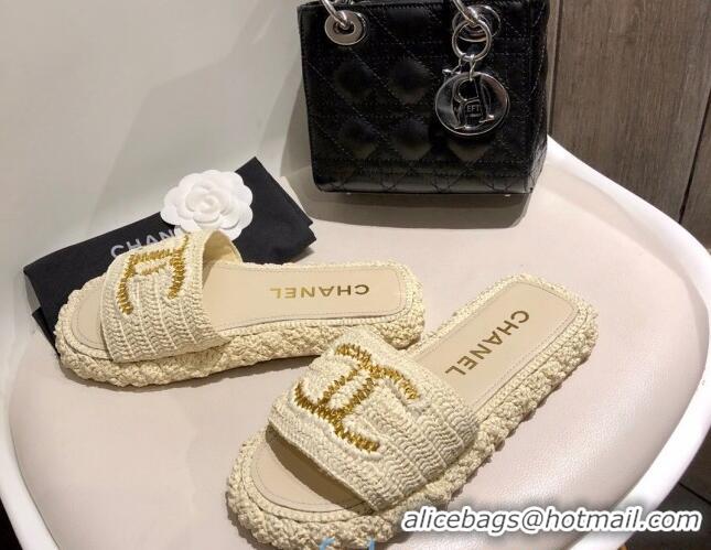 New Style Chanel Cord Slide Sandal Mules G36923 Light Beige