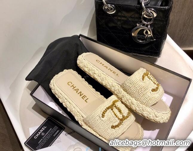 New Style Chanel Cord Slide Sandal Mules G36923 Light Beige