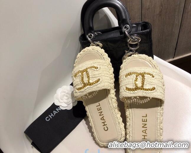 New Style Chanel Cord Slide Sandal Mules G36923 Light Beige